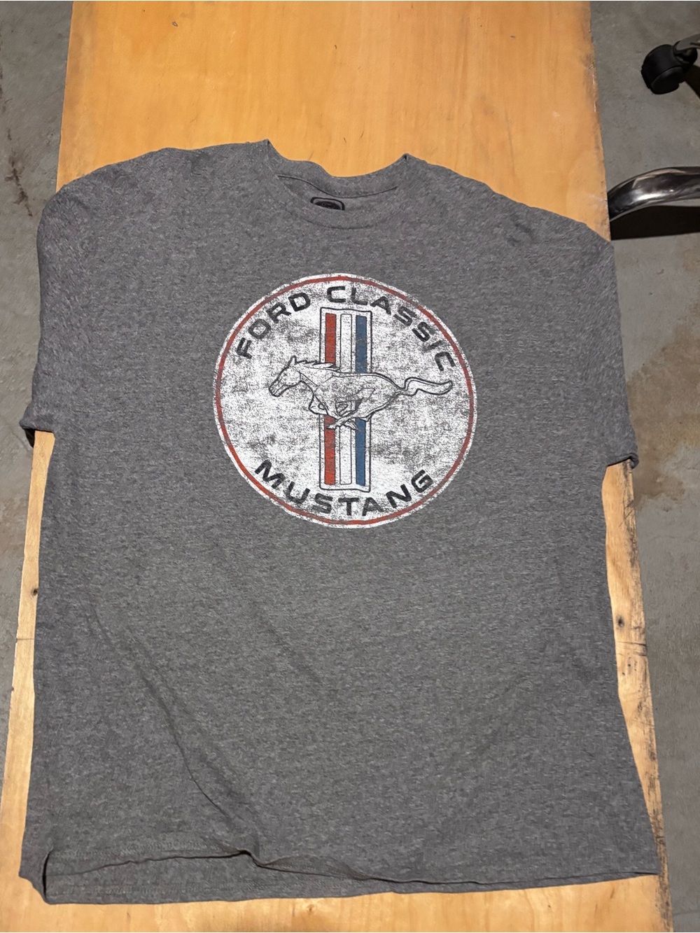 Ford Gray Short Sleeve Mustang Graphic Tee with Red & Blue Accents